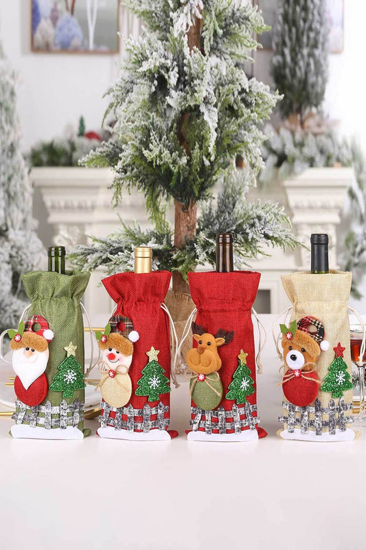 4-PACK DRAWSTRING CHRISTMAS WINE BOTTLE COVERS-Thriftique Marketplace