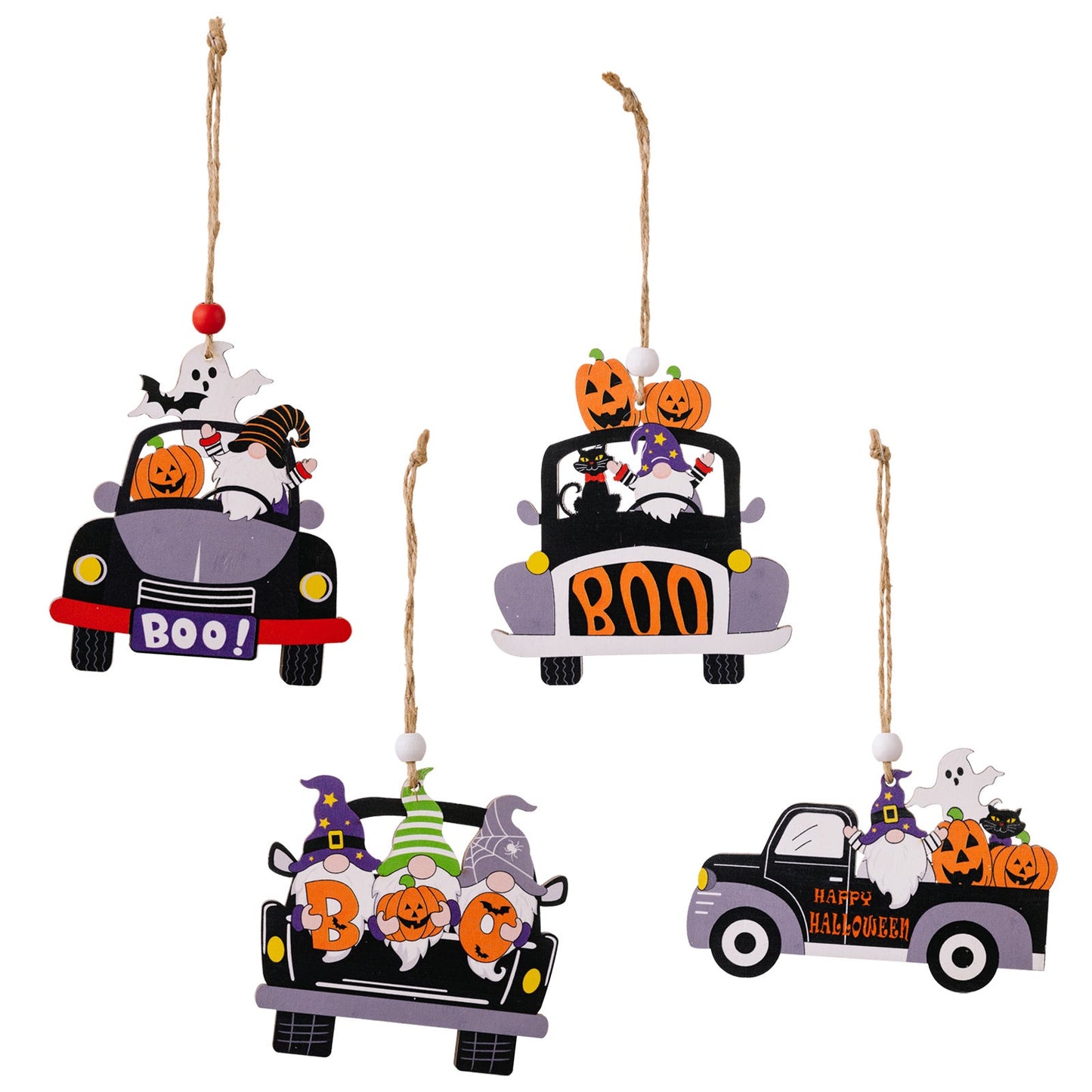 4-PIECE HALLOWEEN ELEMENT CAR-SHAPE HANGING WIDGETS-Thriftique Marketplace