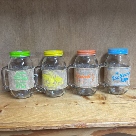 4 PC MASON JAR MUGS WITH LIDS-Thriftique Marketplace