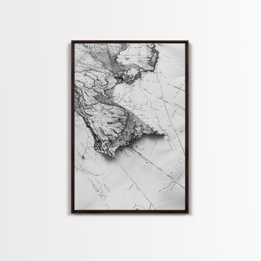 TORN VINTAGE MAP, DISTRESSED GEOGRAPHY ART, HISTORIC CARTOGRAPHY, FRAMED CANVAS PRINT, OFFICE WALL ART, TRAVELER DECOR, ANTIQUE STYLE