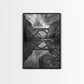 STONE BRIDGE, REFLECTIONS, RIVER ARCHWAY, NATURE DRAMA, FRAMED CANVAS PRINT, LANDSCAPE WALL ART, MONOCHROME PHOTOGRAPHY, ENTRYWAY ART