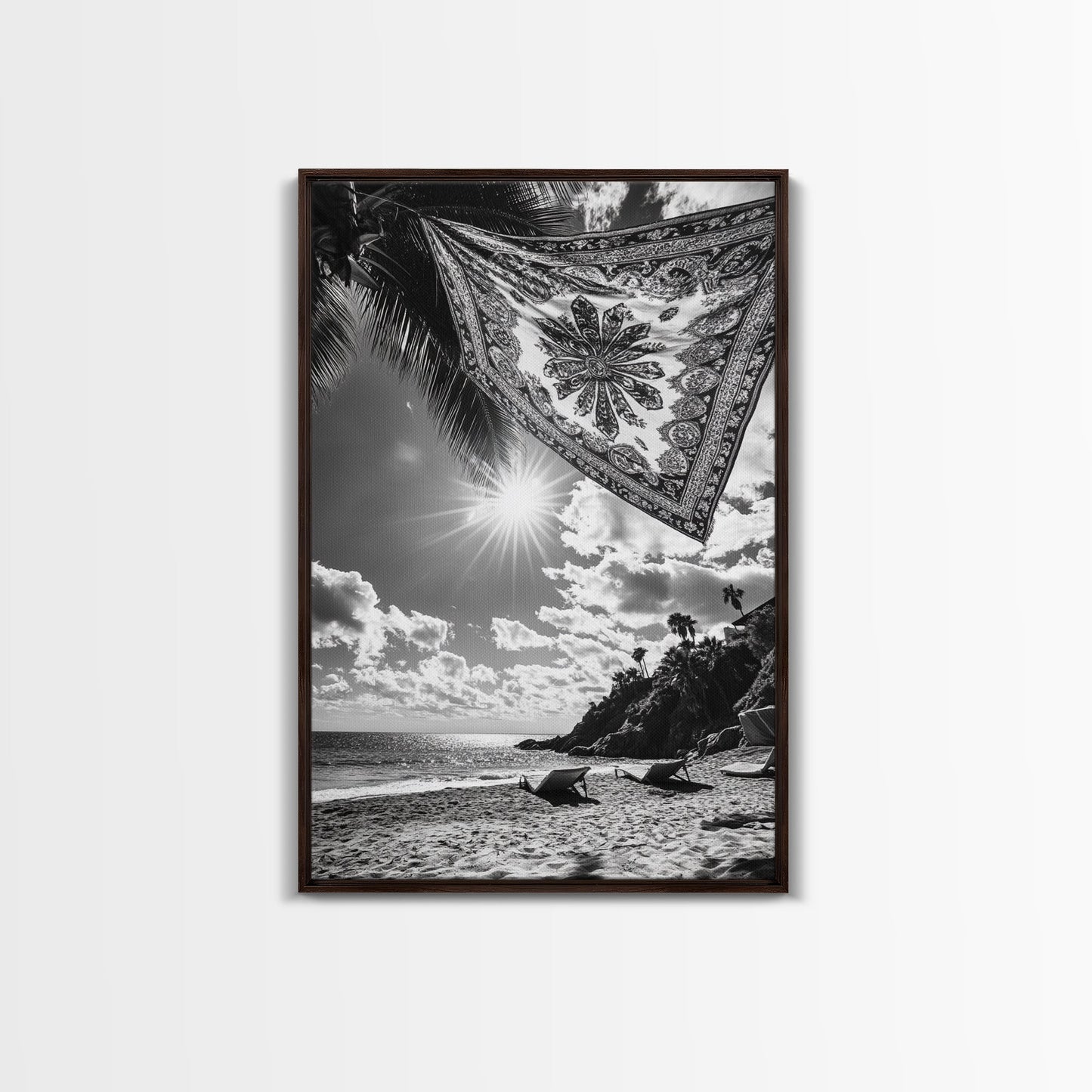 SUNLIT BEACH, BOHO TAPESTRY, RELAXED SEASIDE, CANVAS PRINT, TROPICAL WALL ART, VACATION HOME DECOR, MODERN BOHO VIBES, BEACH HOUSE WALL DECOR