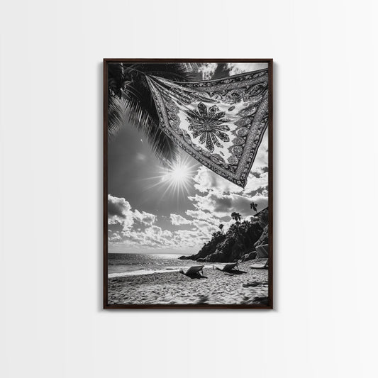 SUNLIT BEACH, BOHO TAPESTRY, RELAXED SEASIDE, CANVAS PRINT, TROPICAL WALL ART, VACATION HOME DECOR, MODERN BOHO VIBES, BEACH HOUSE WALL DECOR