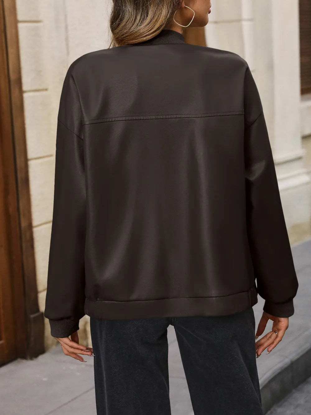 IVY LANE ZIP UP BASEBALL COLLAR DROPPED SHOULDER JACKET