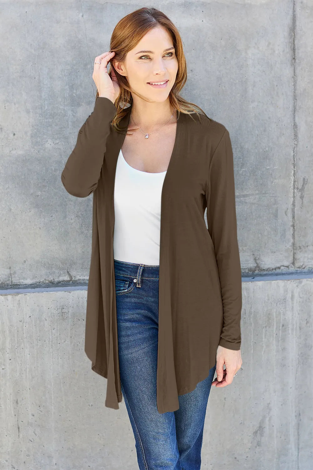 BASIC BAE FULL SIZE OPEN FRONT LONG SLEEVE CARDIGAN