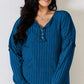 BASIC BAE FULL SIZE RIBBED HALF BUTTON LONG SLEEVE T-SHIRT