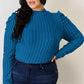 BASIC BAE FULL SIZE RIBBED MOCK NECK PUFF SLEEVE T-SHIRT
