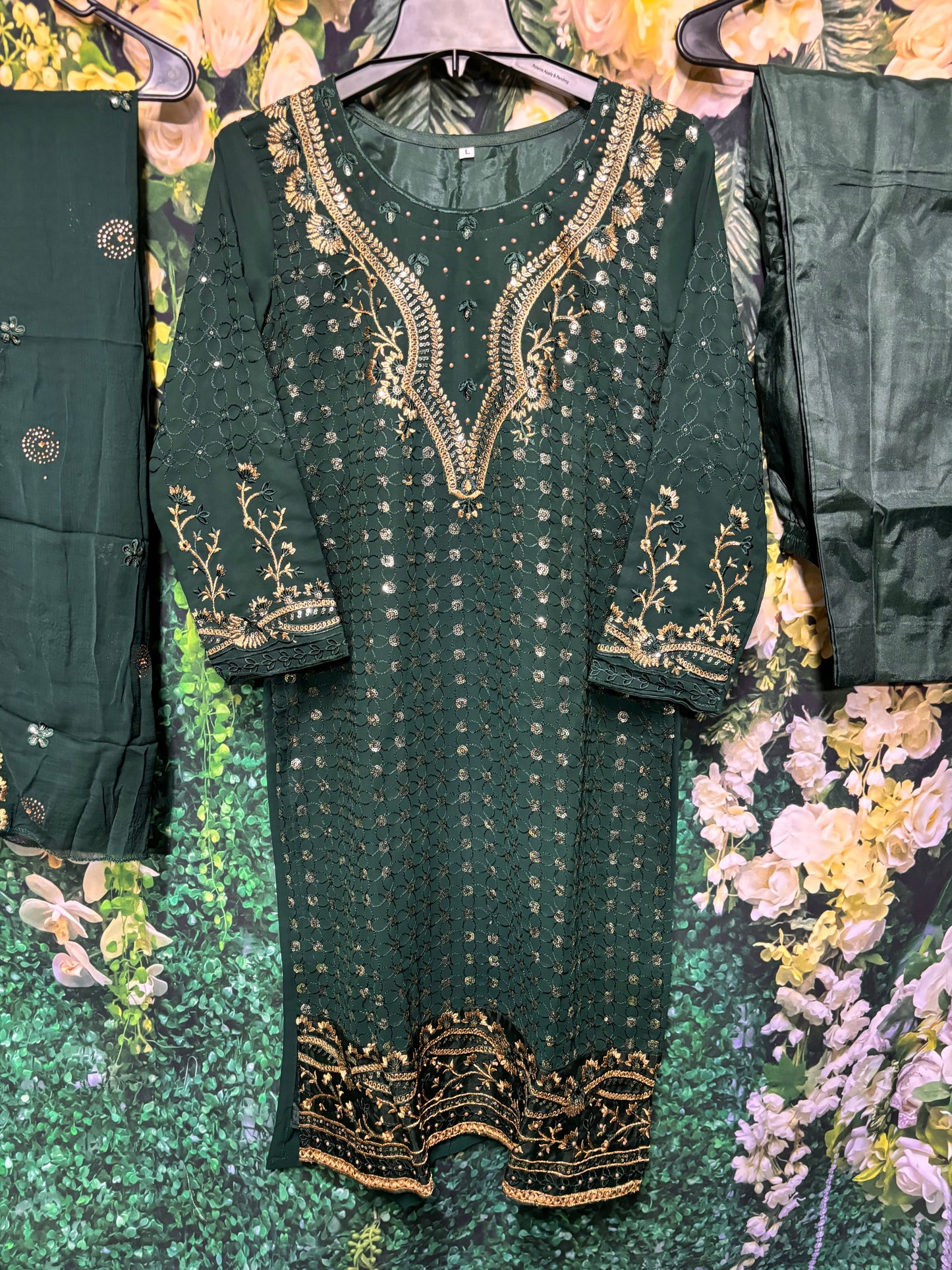 FAUX GEORGETTE TRADITIONAL WEAR SUIT WITH EMBROIDERY WORK- ETHNIC WEAR FOR WOMEN