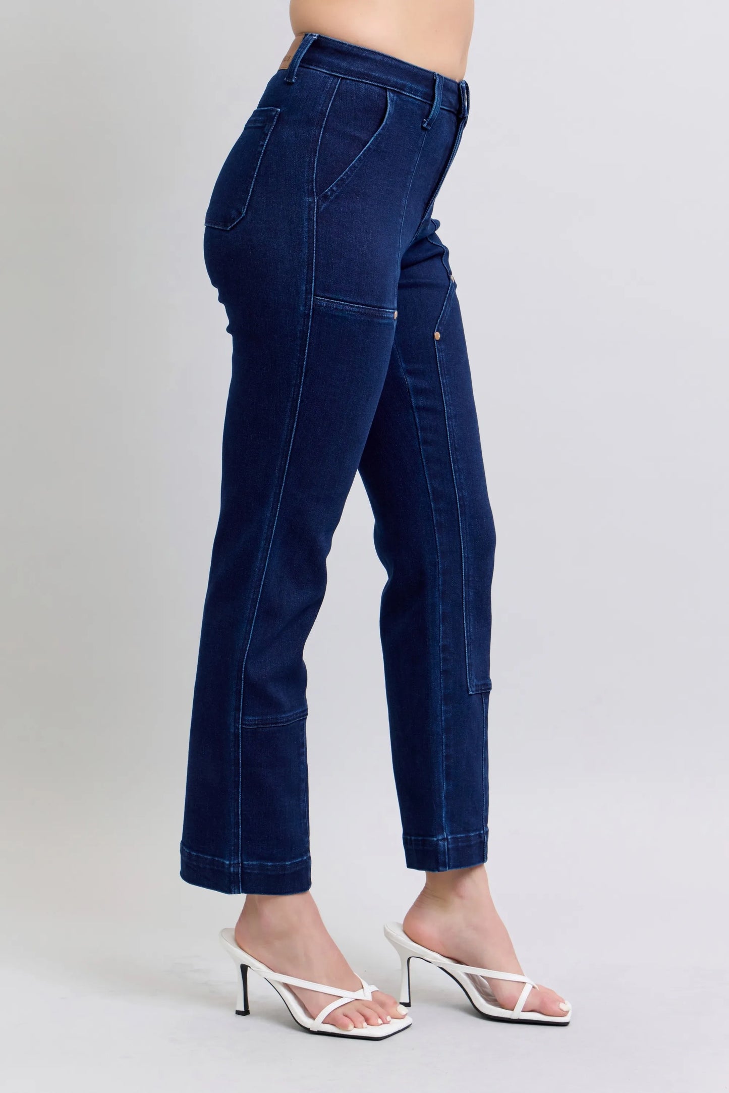 JUDY BLUE FULL SIZE HW WORK WEAR KNEE PATCH STRAIGHT JEANS PLUS SIZE