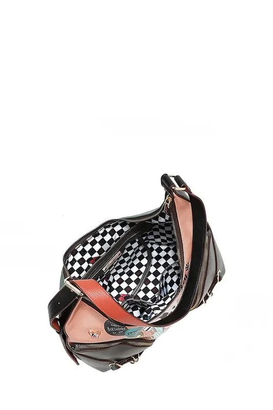 NICOLE LEE USA PARTY KING SHOULDER BAG WITH 2 ACCESSORY POCKETS FRONT