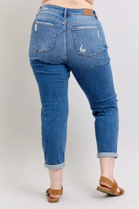 JUDY BLUE FULL SIZE MR VINTAGE WASH BOYFRIEND FIT W/ DESTROY JEANS PLUE SIZE