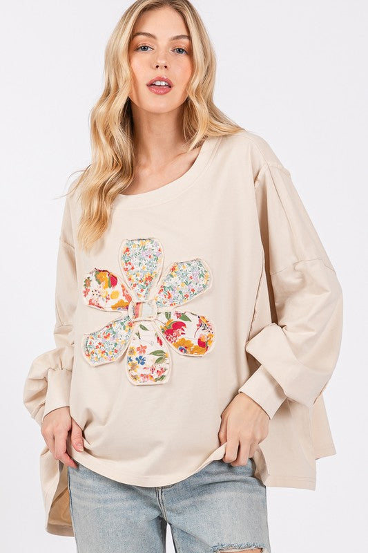 SAGE + FIG FLOWER PATCH DROPPED SHOULDER OVERSIZE TOP