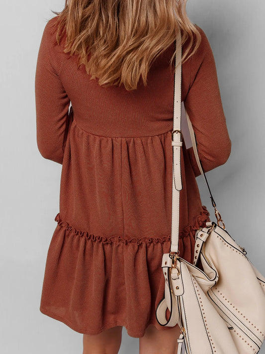 FRILL TIERED LONG SLEEVE MINI DRESS