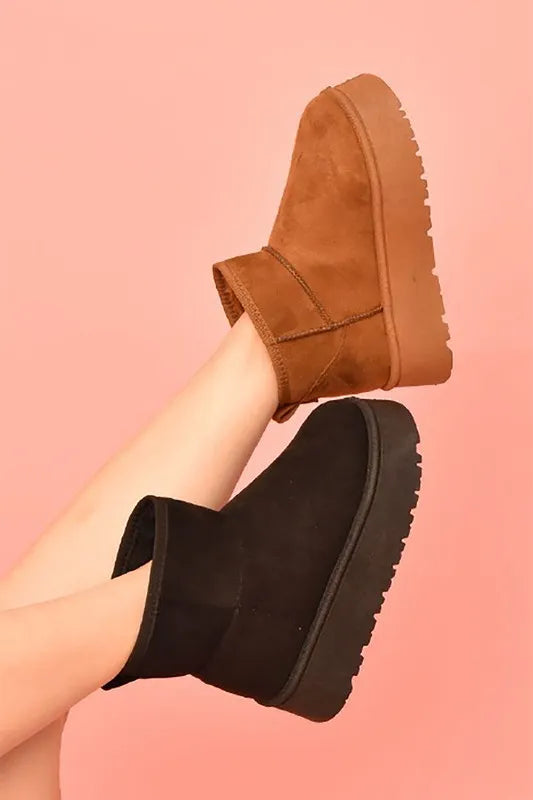 WILD DIVA SUEDE ROUND TOE PLATFORM BOOTIES