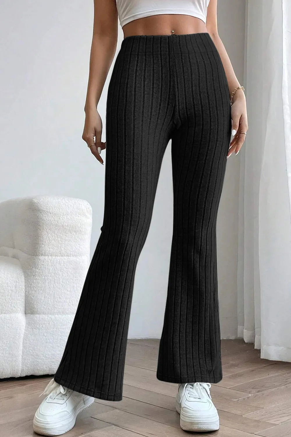 BASIC BAE FULL SIZE RIBBED HIGH WAIST FLARE PANTS
