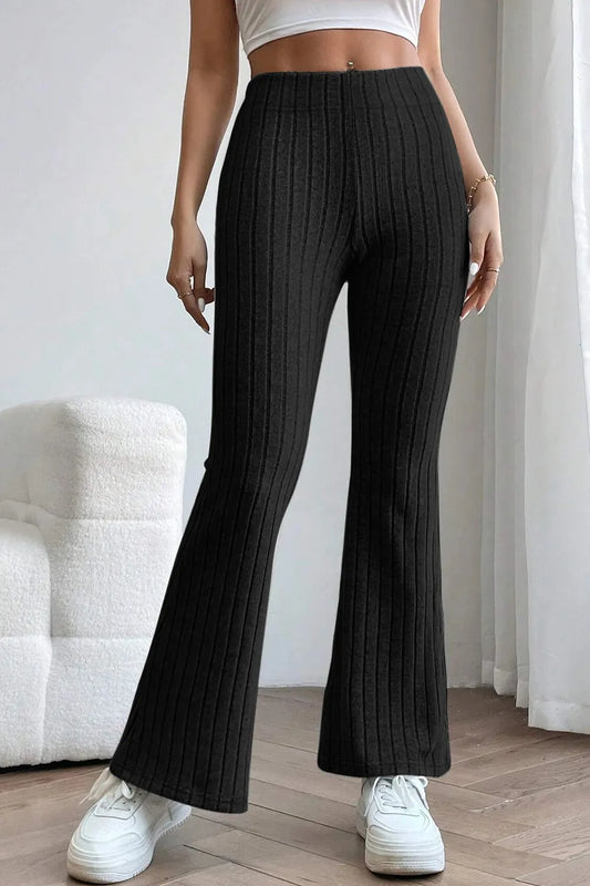 BASIC BAE FULL SIZE RIBBED HIGH WAIST FLARE PANTS