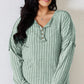 BASIC BAE FULL SIZE RIBBED HALF BUTTON LONG SLEEVE T-SHIRT