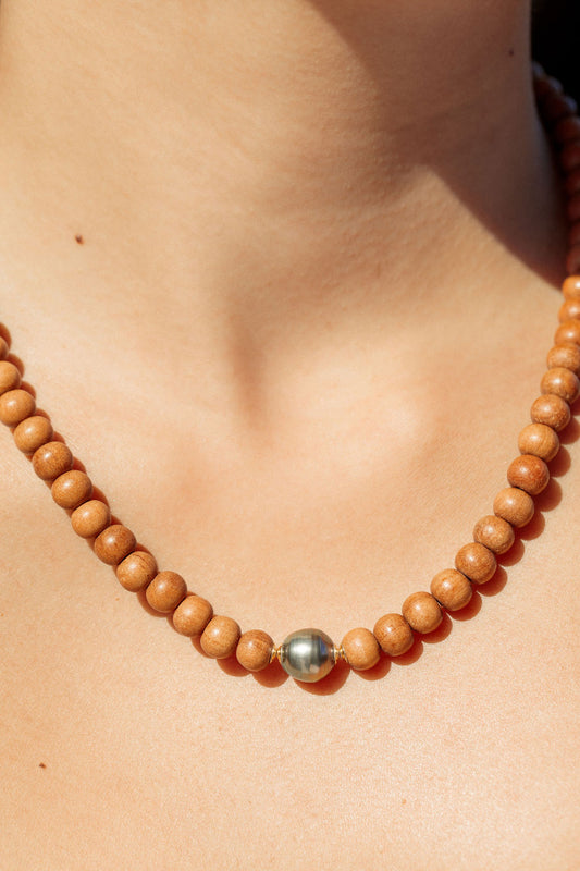 TAHITIAN PEARL SANDALWOOD NECKLACE - ROSELANI