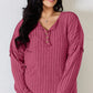 BASIC BAE FULL SIZE RIBBED HALF BUTTON LONG SLEEVE T-SHIRT