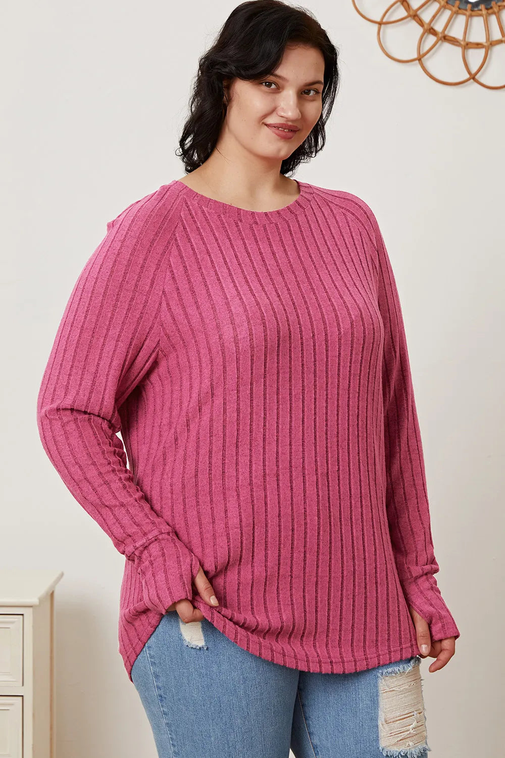 BASIC BAE FULL SIZE RIBBED THUMBHOLE SLEEVE T-SHIRT