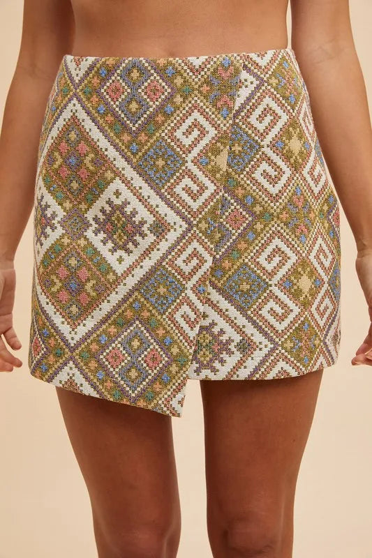 ANNIE WEAR ETHIC WOVEN JACQUARD WRAP MINI SKIRT