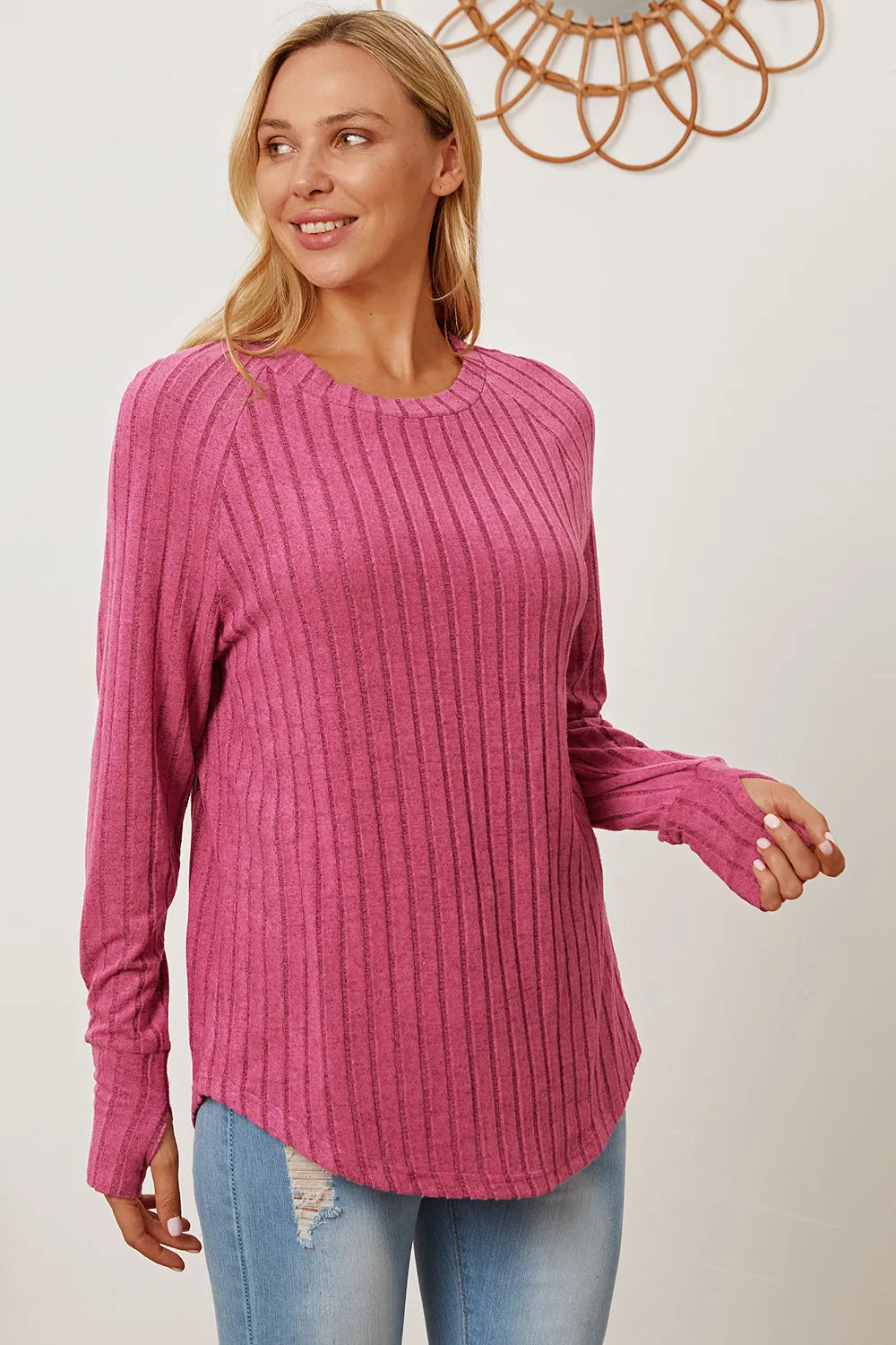 BASIC BAE FULL SIZE RIBBED THUMBHOLE SLEEVE T-SHIRT