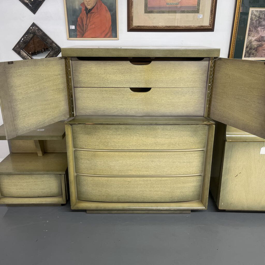 4PC MID CENTURY ASH DRESSER CHEST & NIGHTSTAND SET (AS IS)-Thriftique Marketplace