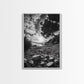 SUNSET BEACH VIEW, WIDE ANGLE PERSPECTIVE, NATURE SHORELINE, MONOCHROME LANDSCAPE, FRAMED CANVAS PRINT, HALLWAY WALL ART, BEACH DECOR