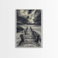 STORMY BEACH DOCK, DRAMATIC SKIES, COASTAL MOOD, FRAMED CANVAS PRINT, FALL WALL ART, ENTRYWAY DECOR, MOODY SEASCAPE, RUSTIC COASTAL HOME