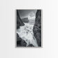 STORMY COAST, CRASHING WAVES, OCEAN DRAMA, FRAMED CANVAS PRINT, LIVING ROOM WALL ART, BOLD SEASCAPE PHOTOGRAPHY, MONOCHROME MODERN ART