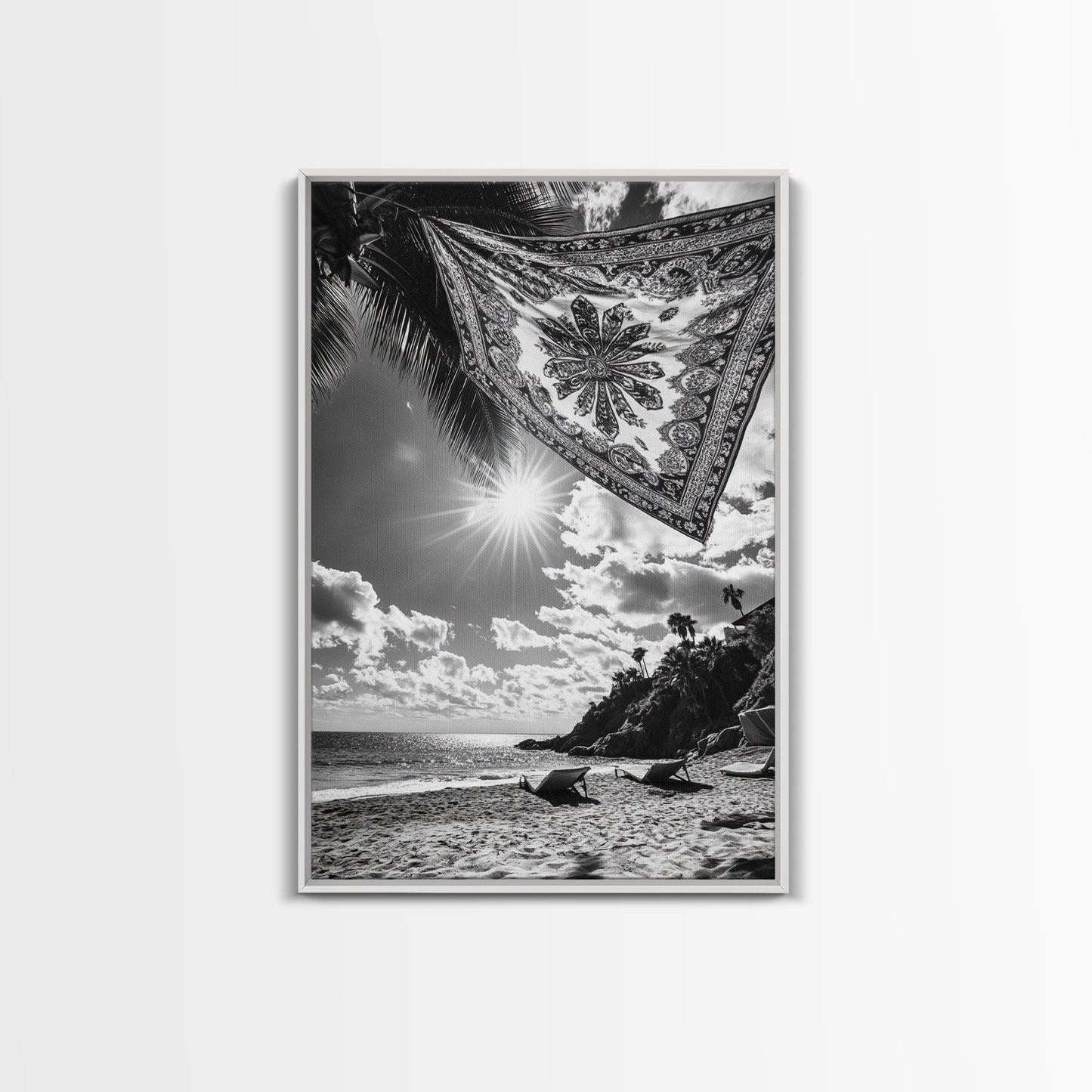 SUNLIT BEACH, BOHO TAPESTRY, RELAXED SEASIDE, CANVAS PRINT, TROPICAL WALL ART, VACATION HOME DECOR, MODERN BOHO VIBES, BEACH HOUSE WALL DECOR