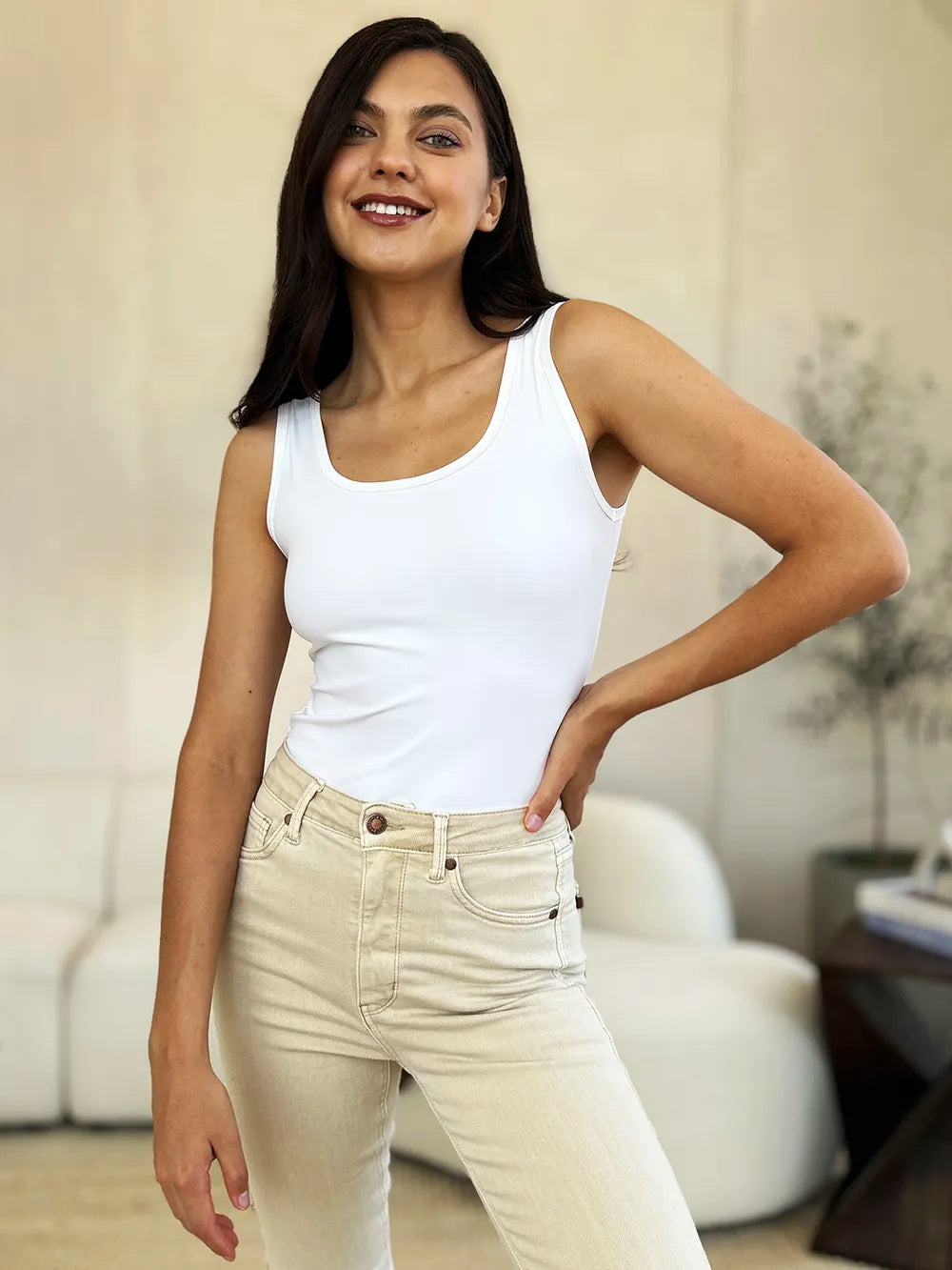 BASIC BAE FULL SIZE SQUARE NECK SLEEVELESS BODYSUIT