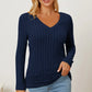 BASIC BAE FULL SIZE RIBBED V-NECK LONG SLEEVE T-SHIRT