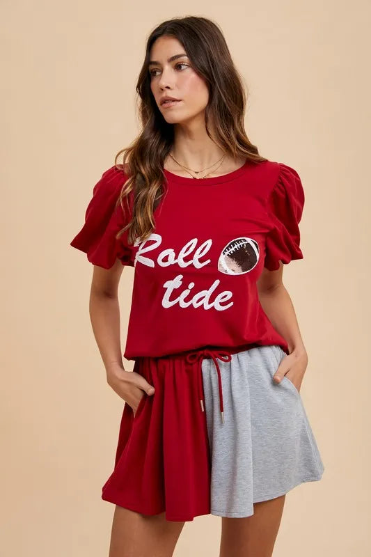 ANNIE WEAR COLOR BLOCK FRENCH TERRY FLARE SHORTS