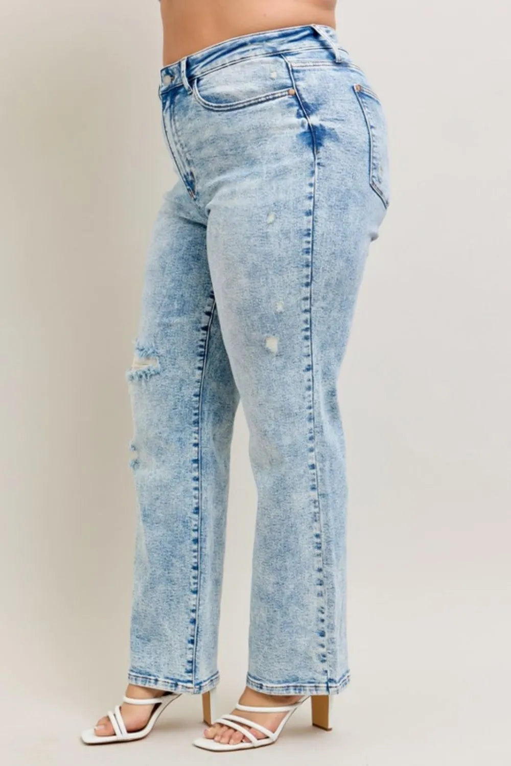 JUDY BLUE FULL SIZE HW MINERAL WASH DESTROY 90'S STRAIGHT JEANS PLUS SIZE