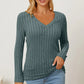BASIC BAE FULL SIZE RIBBED V-NECK LONG SLEEVE T-SHIRT