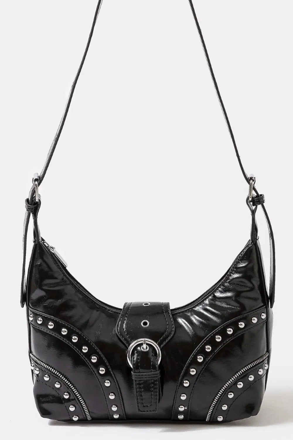 FAME FAUX LEATHER STUDDED TRIM SHOULDER BAG