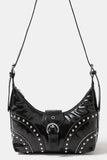 FAME FAUX LEATHER STUDDED TRIM SHOULDER BAG