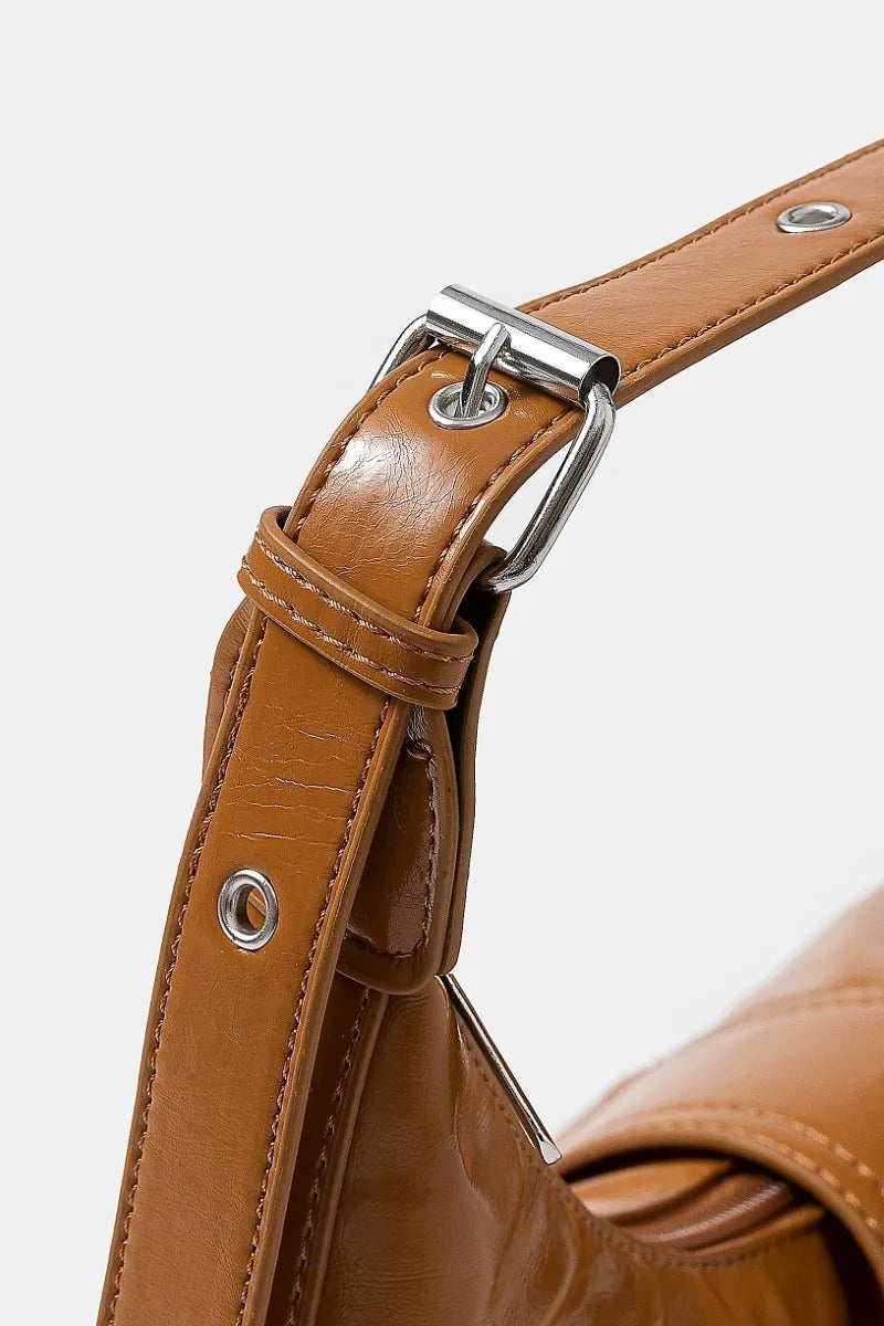 FAME FAUX LEATHER STUDDED TRIM SHOULDER BAG