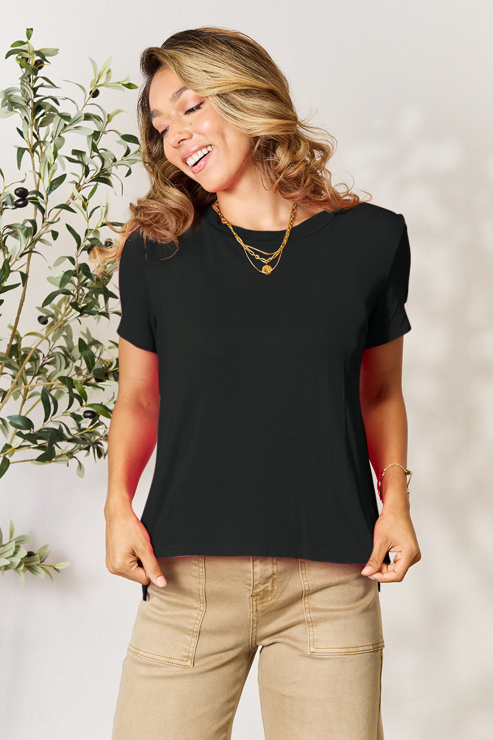 BASIC BAE FULL SIZE ROUND NECK SHORT SLEEVE T-SHIRT