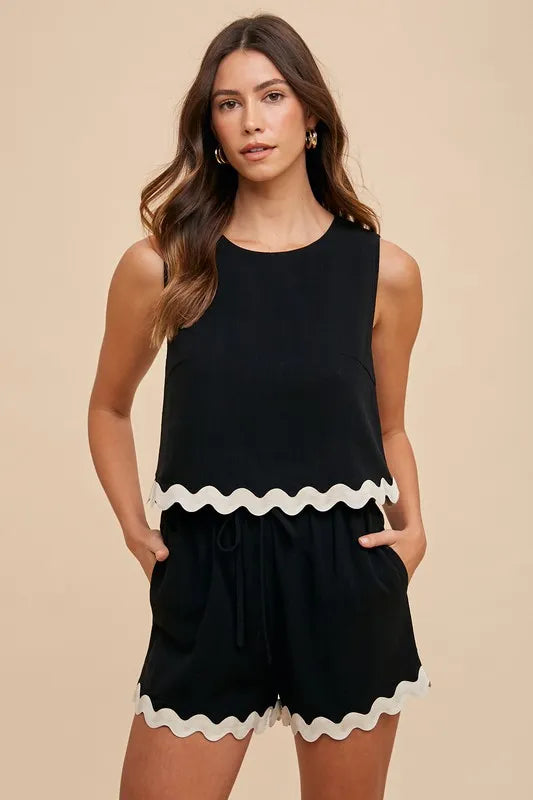 ANNIE WEAR RIC RAC TRIM DETAILED TOP & SHORTS SET