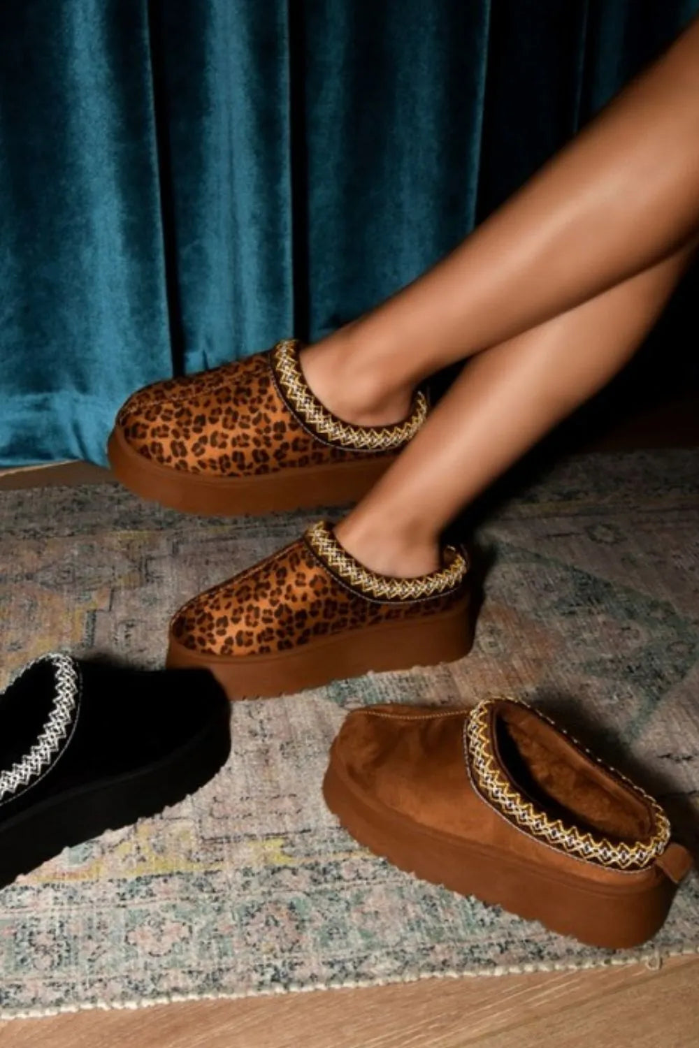 WILD DIVA EMBROIDERED TRIM ROUND TOE PLATFORM BOOTS