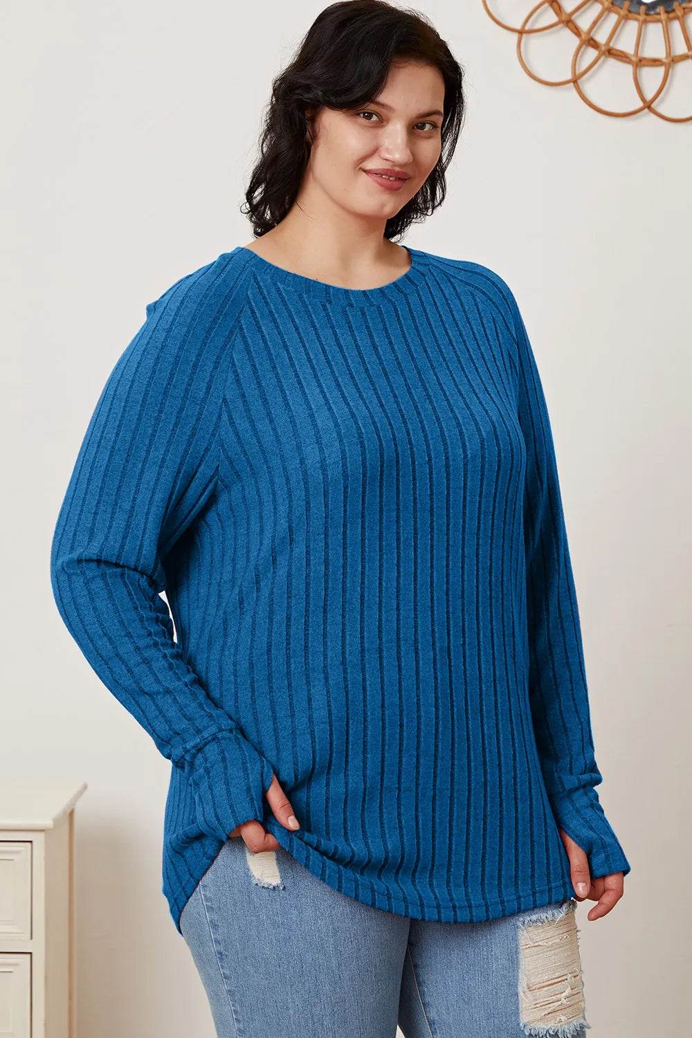 BASIC BAE FULL SIZE RIBBED THUMBHOLE SLEEVE T-SHIRT