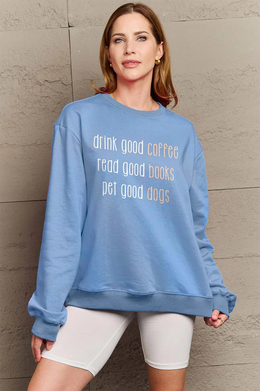 SIMPLY LOVE FULL SIZE LETTER GRAPHIC ROUND NECK SWEATSHIRT