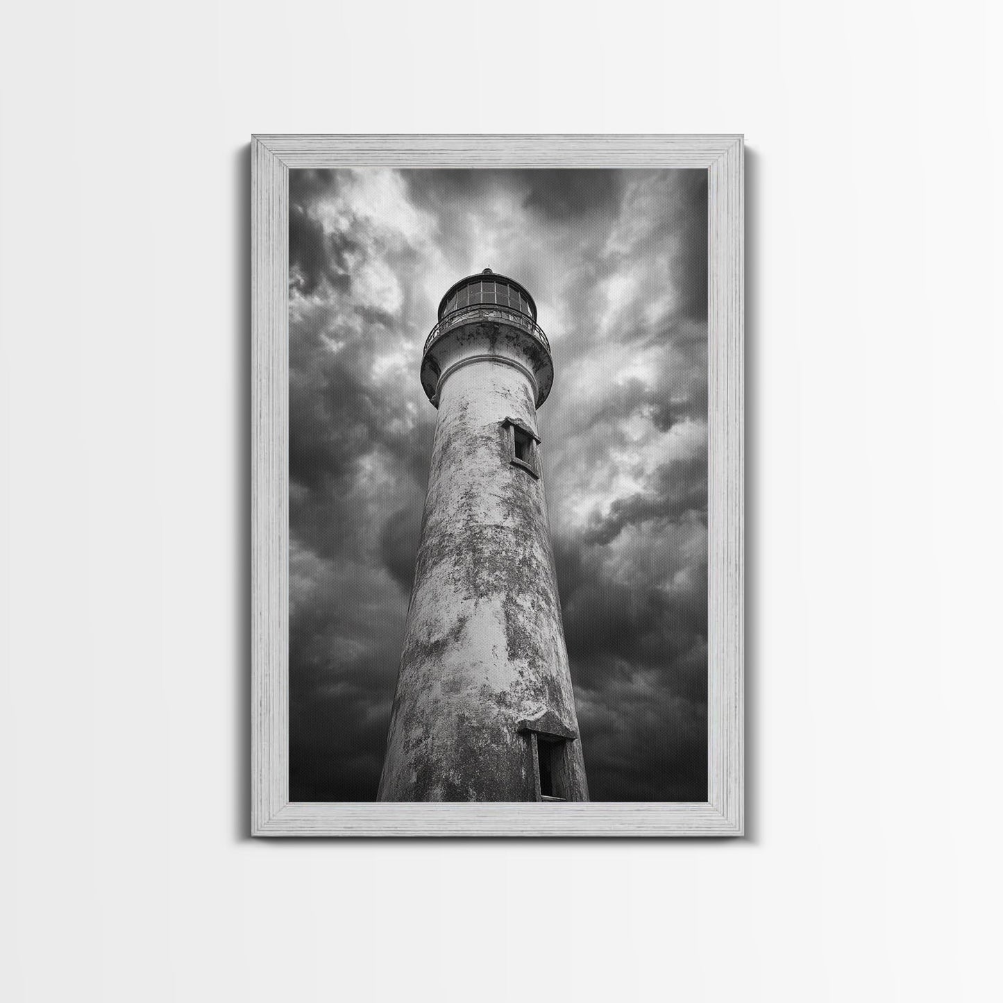 STORMY LIGHTHOUSE CLOSEUP, DRAMATIC SKIES, WEATHERED BEACON, CANVAS PRINT, COASTAL DECOR, DARK NAUTICAL WALL ART, MOODY OCEAN THEME