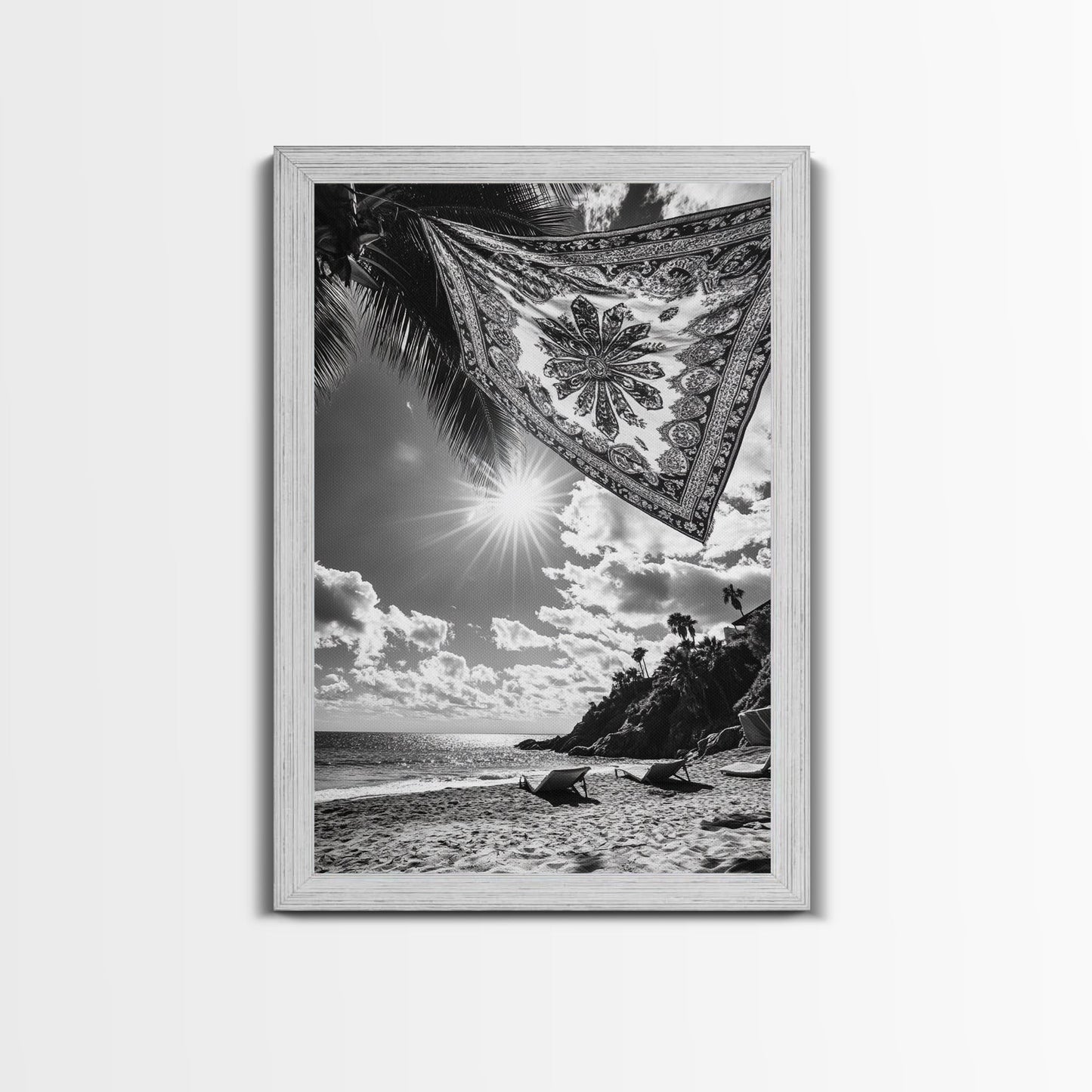 SUNLIT BEACH, BOHO TAPESTRY, RELAXED SEASIDE, CANVAS PRINT, TROPICAL WALL ART, VACATION HOME DECOR, MODERN BOHO VIBES, BEACH HOUSE WALL DECOR