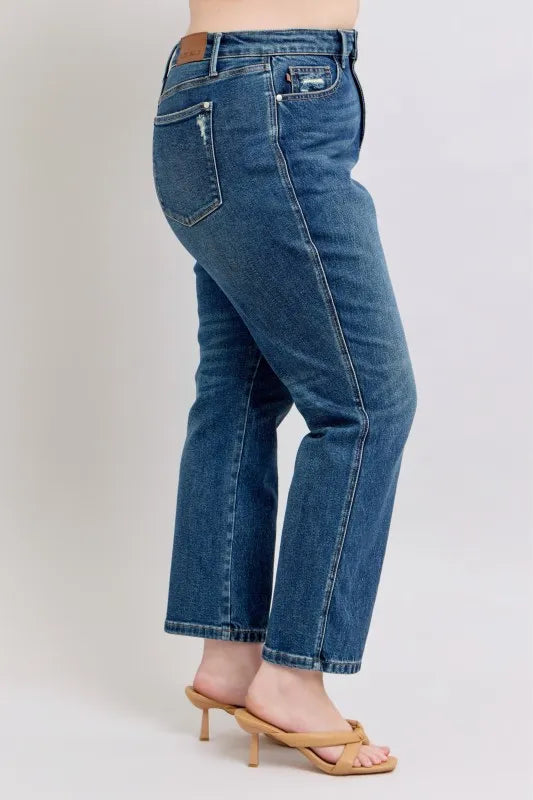 JUDY BLUE FULL SIZE HIGH WAISTED RIGID MAGIC NON-DESTROY STRAIGHT LEG JEANS PLUS SIZE
