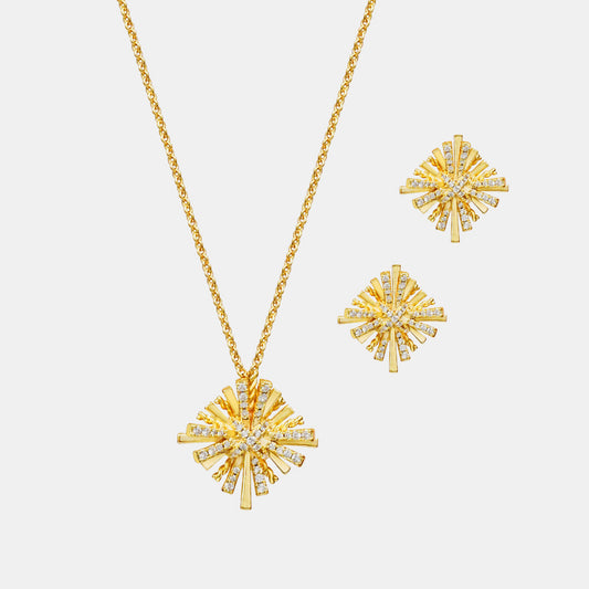 STARBURST GOLD-PLATED EARRINGS AND NECKLACE SET