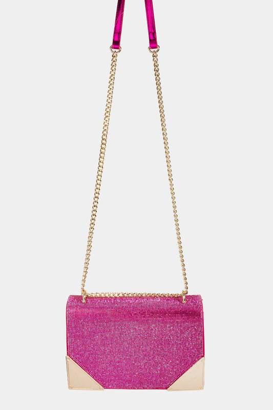 FAME RHINESTONE STUDDED RECTANGLE CROSSBODY BAG