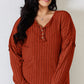 BASIC BAE FULL SIZE RIBBED HALF BUTTON LONG SLEEVE T-SHIRT